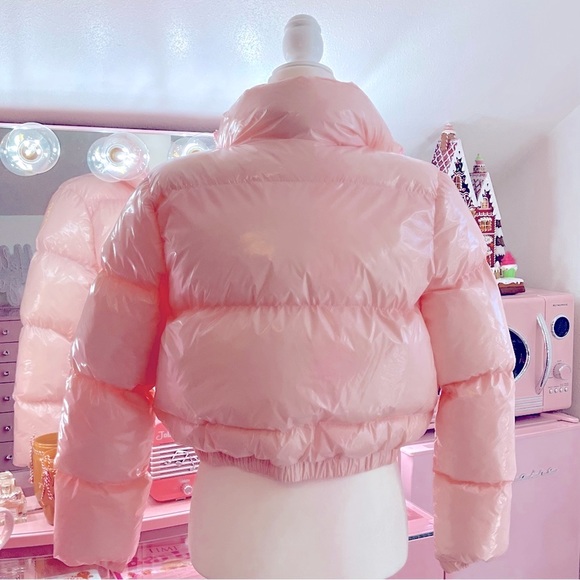 Light Pink Shiny Puffer Jacket Coat - Picture 2 of 2